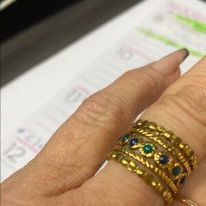 Gold-Tone Multi-Row Stacked Ring with Blue-Green Stones